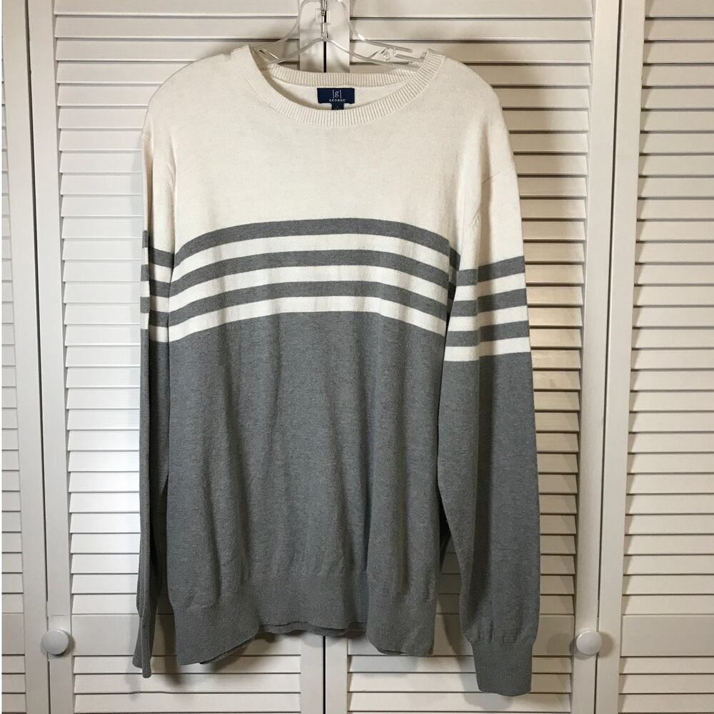 George Gray Cream Striped Round Neck Long Sleeve Sweater L